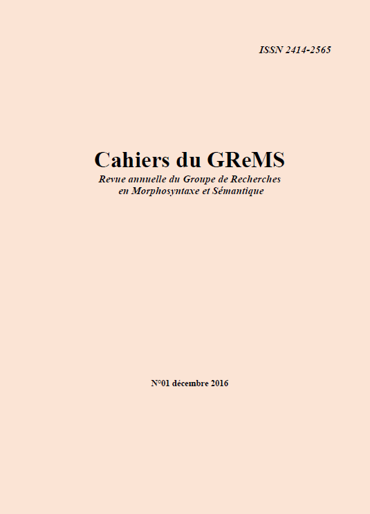 No 1 (2016): Les cahiers du GREMS